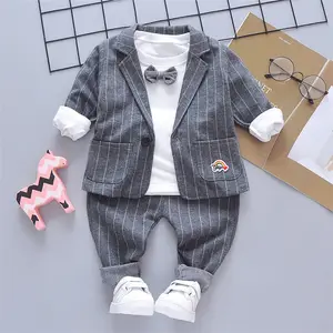 High Quality Boys Clothing Suit Sets Striped Baby Boy Outfits with Tie Spring Autumn Two Piece Set Kids Casual Wear 3 Pieces