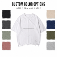T-shirt Homme Séchage Rapide Blanc Effet Vieilli Oversize Déchiré Manches Courtes Col Rond Streetwear Personnalisé