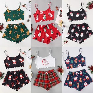 Ensemble <span class=keywords><strong>pyjama</strong></span> femme Lijia à imprimé de Noël, débardeur court sans manches et short, vêtements de détente, motifs de Noël variés, vêtements de nuit pour femmes - Product Image 1