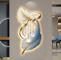 Décorations modernes pour la maison, peinture à la lumière LED, art mural en plumes, salon, couloir, peintures murales