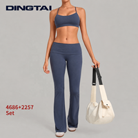 Ensemble athleisure deux pièces pour femme, dos croisé à bretelles, avec pantalon rembourré à taille repliable, effet push-up et anti-humidité