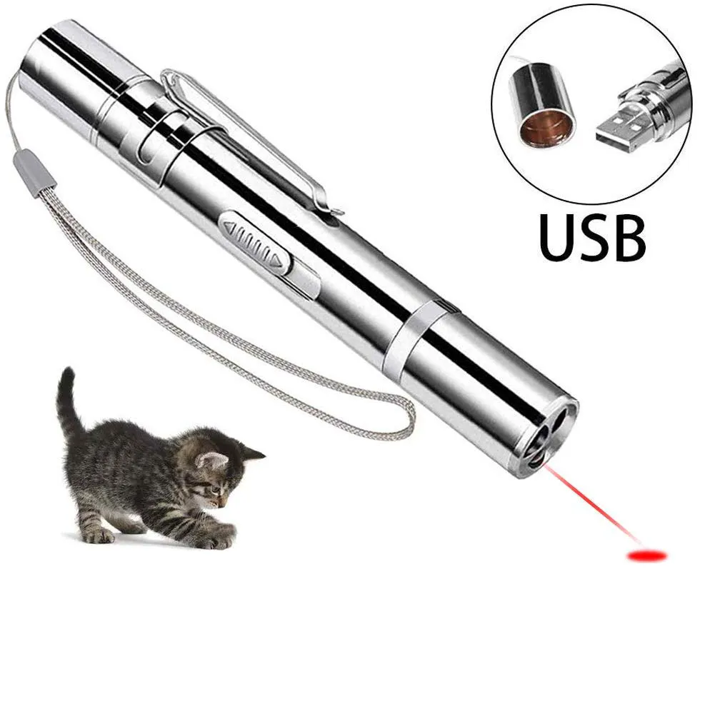 Durable Usb Rechargeable Laser Custom Electronic Pet Funny Interactive Cat Toy Laser Funny Cat Pen Metal Laser Pointer for Cats