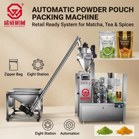 Système d'emballage automatique pour poudre de thé vert matcha et épices, avec unité de scellage de sacs préformés à fermeture éclair à huit stations, prêt pour la vente au détail
