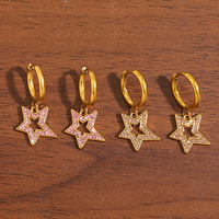Boucles d'oreilles pendantes étoile dorée pour femme, clous d'oreilles étoile creuse pavés de zircons étincelants, bijoux pour femme
