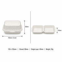 Boîte à clapet compostable de 8 pouces en bagasse de canne à sucre, conteneur articulé pour la préparation de repas à emporter, la livraison de nourriture pour restaurants