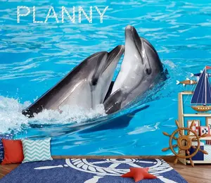 3D友好海豚动物可移动壁纸壁画酒店办公室家庭客厅卧室公寓娱乐厅