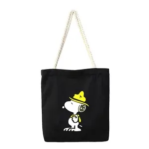 Custom Logo Large Plain Thick Lined Cosmetic Make Up Shopping Cotton Cloth Fabric Black Canvas Tote Bag Canvas Tote Bag