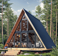 Cabane en bois moderne de type conteneur Airbnb, maison triangulaire en kit A-Frame, 2 chambres, structure en acier préfabriquée de luxe sur mesure, cuisine