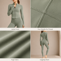 Ensemble de yoga respirant sur mesure pour femme, grande taille, avec veste zippée à manches longues et leggings taille haute, tenue de sport, fournisseur OEM ODM