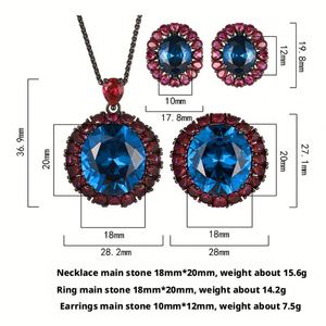 Fashion Eco-friendly Copper Costume Jewelry <b>Set</b> for <b>Women</b> 18*20mm Blue Cubic Zirconia Vintage Premium Necklace Earrings <b>Ring</b> <b>Set</b> - Product Image 6