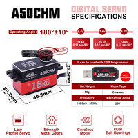 AGFRC A50CHM 18KG alto Torque 8,4 V bajo perfil sin núcleo programable Digital Metal Gear Servo RC Racing Car Robot