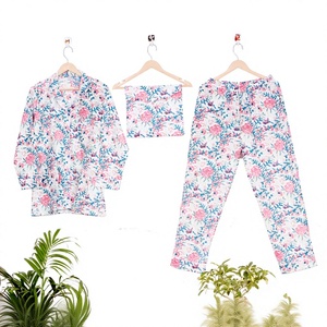 Ensemble de pyjama bohème floral en pur coton thermique imprimé sérigraphié pour femme, vêtements de nuit d'été à séchage rapide et respirants pour demoiselles d'honneur - Product Image 1