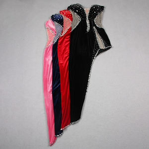 Abito da sera asimmetrico attillato in velluto <span class=keywords><strong>blu</strong></span> royal con strass, senza spalline, alla moda, da donna - Product Image 4