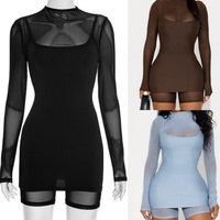 Viviblook C25ST267 Nouvelle combinaison sexy pour femme avec empiècements en maille et robe à bretelles, tenue décontractée de club pour l'automne