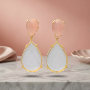 Nouvelles boucles d'oreilles ethniques colorées, plaquées or, en laiton et acier inoxydable, faites à la main avec pierres précieuses, pour mariage - Product Image 2