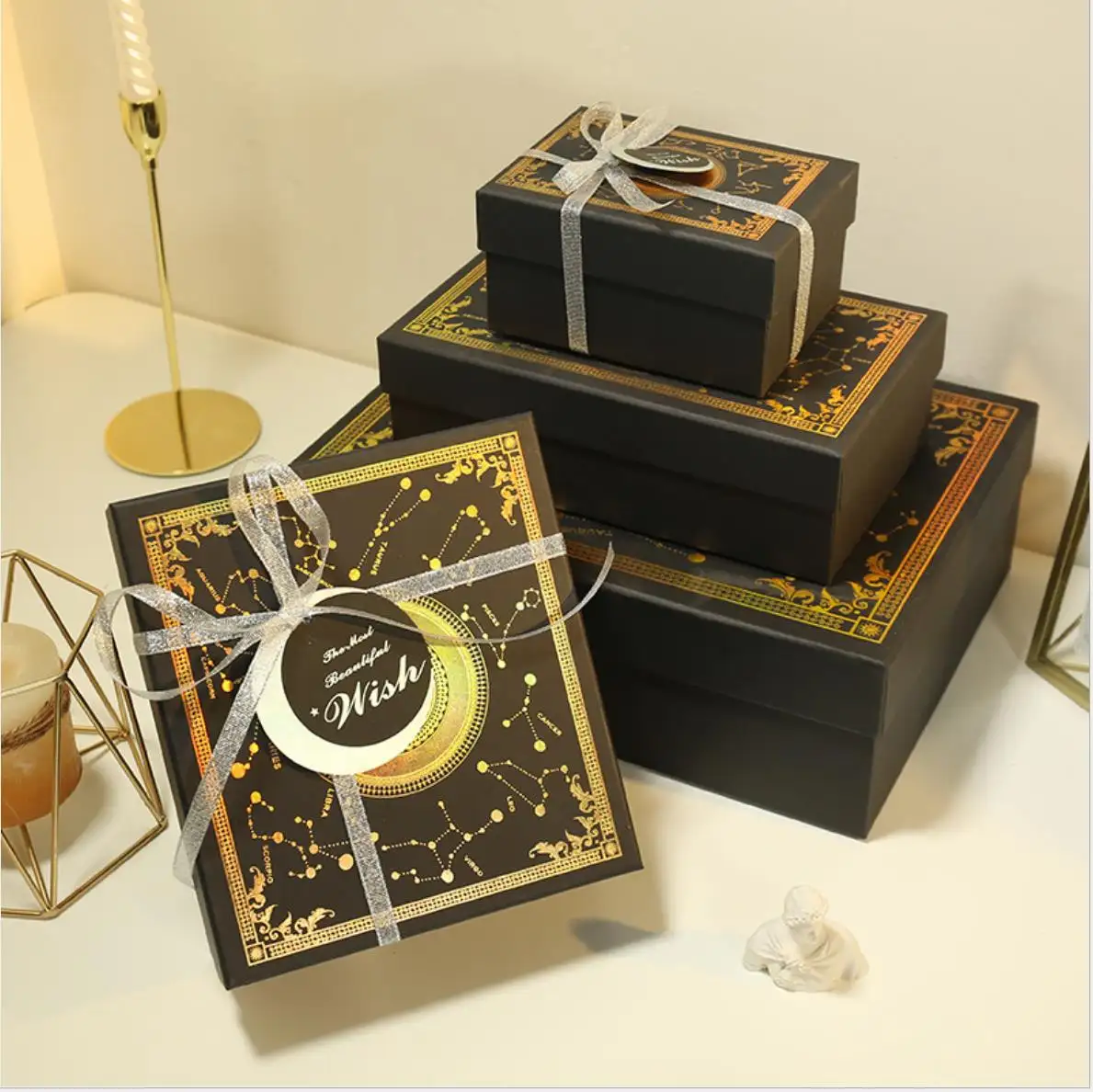 Caixa de embalagem de presente de alta qualidade, embalagem branco e preto caixas de papel céu e terra caixa de presente