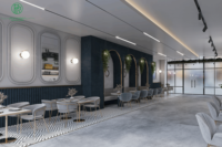 Mobilier de restauration et de bar commercial moderne avec matériaux en bois pour cafés, restaurants, salons