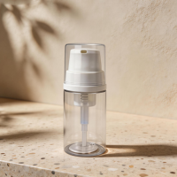 Bouteille mousseuse en plastique transparent avec logo personnalisé, pompe, format voyage, mini distributeur blanc