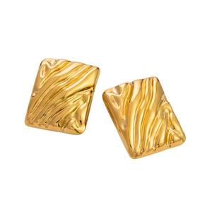 Square Wave <b>Stud</b> Earrings <b>Titanium</b> Steel 18K Gold Plated Geometric Design For Women Party Jewelry - Product Image 5