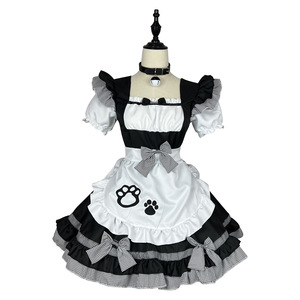 Catgirl Maid Outfit Cosplay Plus Size Women's Clothing Japanese Cute Maid Style Classic Black And White Dress With Paw Print - Product Image 5