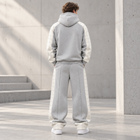 Ensemble de survêtement personnalisé pour homme avec sweat à capuche semi-boutonné, empiècements à motifs quadrillés, en molleton de coton, color block, 2 pièces, pour un style streetwear minimaliste