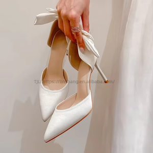 French Bow Hollow High <b>Heels</b> Satin Bridesmaid Red Design Main Wedding Bride Shoes - Product Image 1