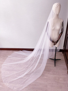 S2937F <span class=keywords><strong>2022</strong></span> haute qualité en gros jolie fête dentelle blanche mariée longue mariage perle voile - Product Image 3