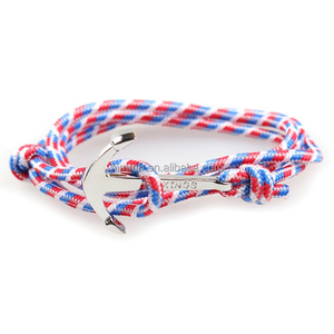 Ngoài Trời Cắm Trại Multilayer Hợp Kim Bạc Neo Vòng Đeo Tay Polyester Móc Sợi Dây Thừng Bọc Xung Quanh Người Đàn Ông Viking Bangle Vòng Đeo Tay - Product Image 4