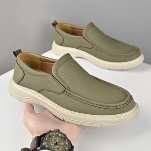 Mocasines Beige Caqui para Hombre, de Piel Suave, Tacón Bajo, Estilo Casual, Color Sólido, Suela Adhesiva, Estilo Juvenil - Product Image 3