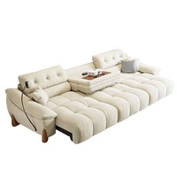 Canapé-lit électrique multifonctionnel style crème intelligent avec table basse escamotable et dossier séparé en tissu chenille pour salon