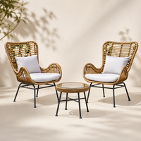 Ensemble de meubles d'extérieur de style resort de luxe en rotin PE, 3 pièces, avec canapé et table basse ronde pour la plage ou le bord de la piscine