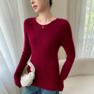 批发女式 100% 羊绒圆领针织毛衣 全竖罗纹修身长袖百搭打底毛衣 - Product Image 1