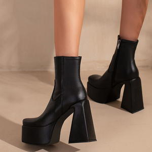 Big Feet Size 48 Women Platform Boots High <b>Block</b> Heel Shoes Short Ankle Booties Square Toe Side Zipper Custom - Product Image 4