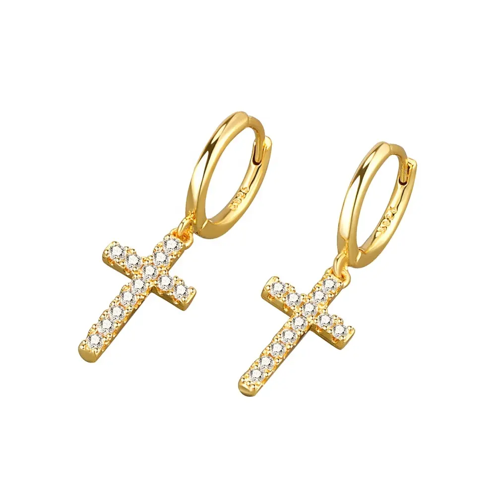 Fashion hip hop earrings European and American hot selling Cross Diamond Earrings wholesale