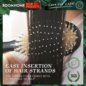BOOMHOME <span class=keywords><strong>Brosse</strong></span> à cheveux plate en <span class=keywords><strong>bois</strong></span> avec poils de sanglier de couleur claire et poils en nylon, logo laser, peignes amortis, brosses en poils de sanglier - Product Image 2