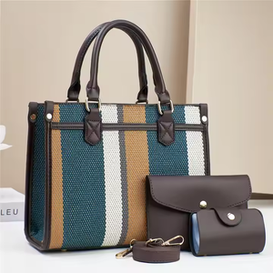 Ensemble de 3 sacs à main en toile pour femmes, très tendance, avec poignée supérieure en PU et fermeture éclair, idéal pour le travail - Product Image 3