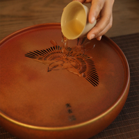 Hanque Teetablett aus Messing, Neues Chinesisches Teewasch-Set mit Messing-Infuser, Wasserspeicher und Abfluss, Luxuriöses Hochwertiges Kung-Fu-Tee-Set