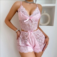 Set Piyama Rumah Mewah Dua Potong, Kemben dan Celana Pendek Berenda Seksi, Lingerie Seksi dengan Hiasan Ruffle, Model Half Slip