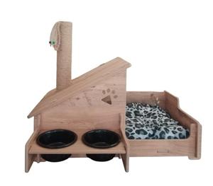 Lit pour animaux de compagnie moderne en bois MDF couleur naturelle, motif animal personnalisé, avec coussins amovibles - Product Image 3