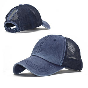 Classic Plain Outdoor Mesh <b>Hats</b> Tide Washed Baseball Cap Horsetail <b>Hat</b> Curved Brim Mesh Cap Outdoor Sports Visor Z0028-1 - Product Image 1