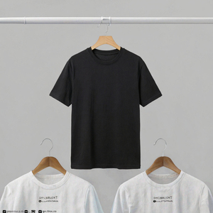 T-shirt noir uni pour homme, col rond, manches courtes, coupe classique, décontracté - Product Image 3