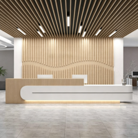 Comptoir de réception moderne en bois courbé avec éclairage LED, comptoir d'accueil d'hôtel, mobilier de réception pour 2 personnes, salon de beauté, bureau