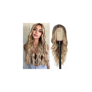 Layered Wavy <b>Human</b> Hair <b>Wig</b> Light Brown Blonde Black Heat Resistant Curtain Bangs 175/190/220g - Product Image 2