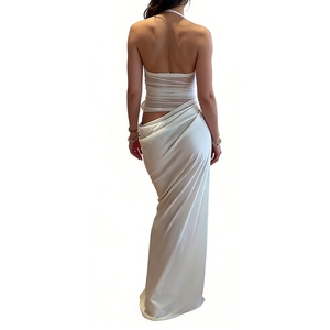 เดรสยาวคอ halter สำหรับผู้หญิง ผ้าตาข่ายบาง แต่งระบายช่วงเอว ตัดเว้าหลัง ชุดราตรีออกงานลายดอกไม้ แฟชั่น - Product Image 3