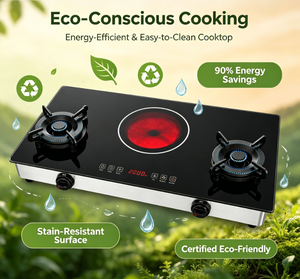 Table de cuisson hybride électrique et infrarouge à 3 brûleurs, portable, 2000W, en verre trempé, avec allumage électronique - Product Image 6