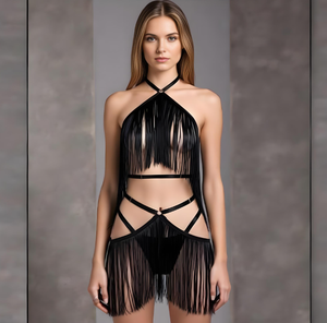 Camisola de lencería sexy con borlas y abertura, traje sexy, pantalones ajustados para mujer, disfraz de baile latino, uniforme de Reina de Baile - Product Image 3