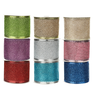 Pita Satin Poliester Berujung Metalik dengan Glitter Biru untuk Pita Natal-Warna Dapat Disesuaikan - Product Image 1