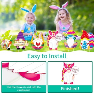 Panneaux de cour de Pâques, décorations extérieures en <span class=keywords><strong>carton</strong></span> de signes de jardin, ornements de décoration de fête de 13 pouces piquets de pelouse pour la chasse aux œufs de Pâques - Product Image 5