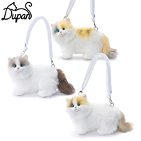 Sac bandoulière réaliste en peluche en forme de chat, sac à main artisanal en forme de chat réaliste pour femme, design tête inclinée, sac à bandoulière animal simulé