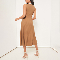 Robe décontractée en tricot côtelé plissé extensible pour femme, élégante, boutonnée, sans manches, été, naturelle, unie, simple